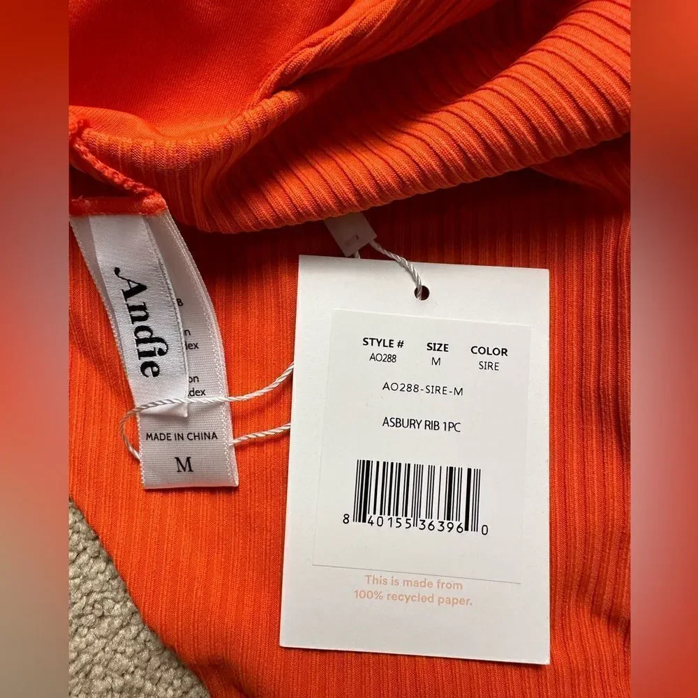 NWT Andie Swim - The Asbury Ribbed One-Piece - Siren Orange - Medium